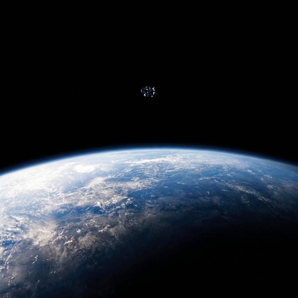 Earth from space with spacecraft